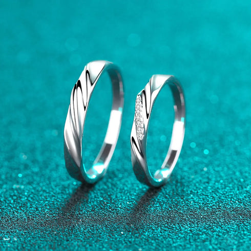 Simple Band Moissanite Promise Ring for Couple Liv